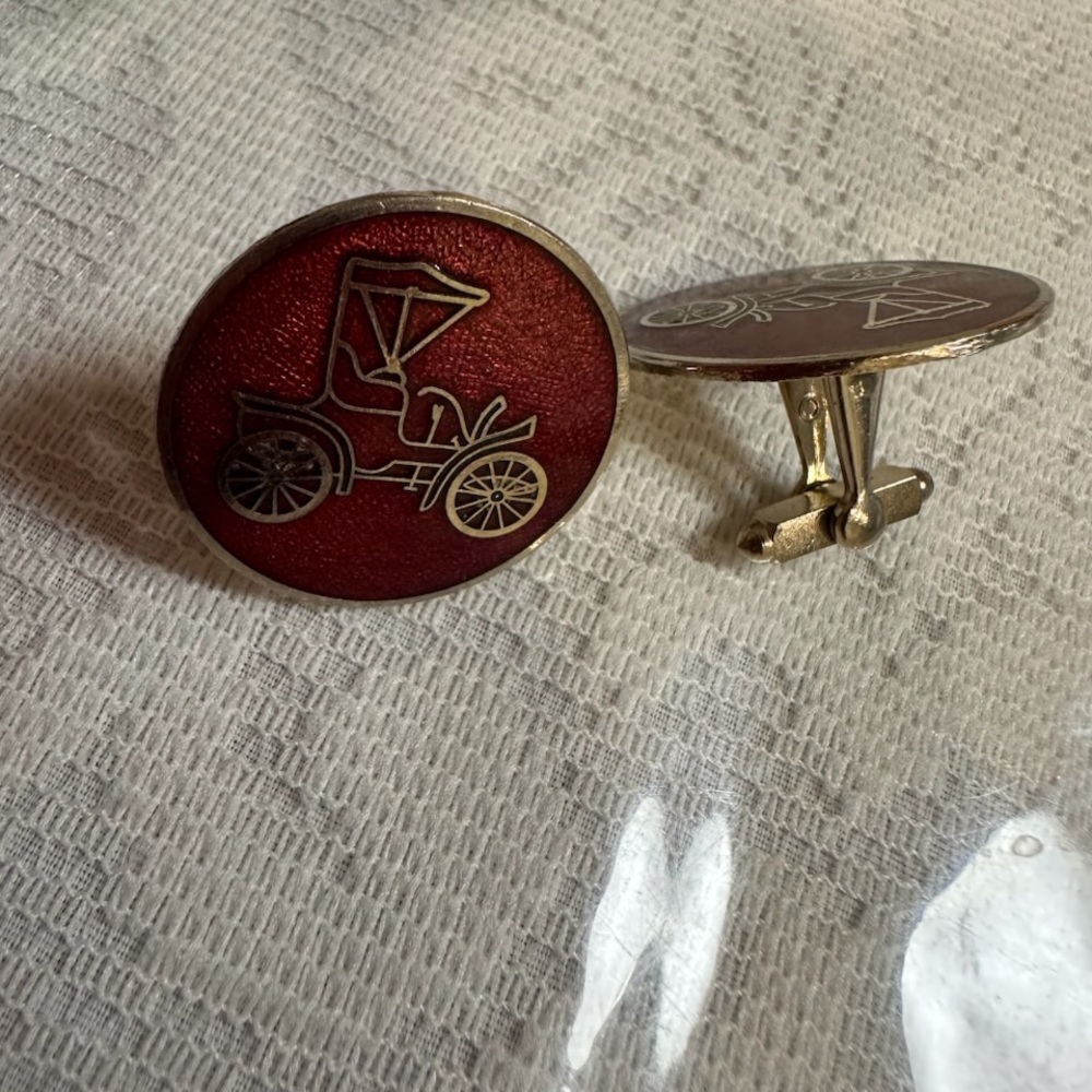 Vintage 1960's Car Design Cufflinks - Red